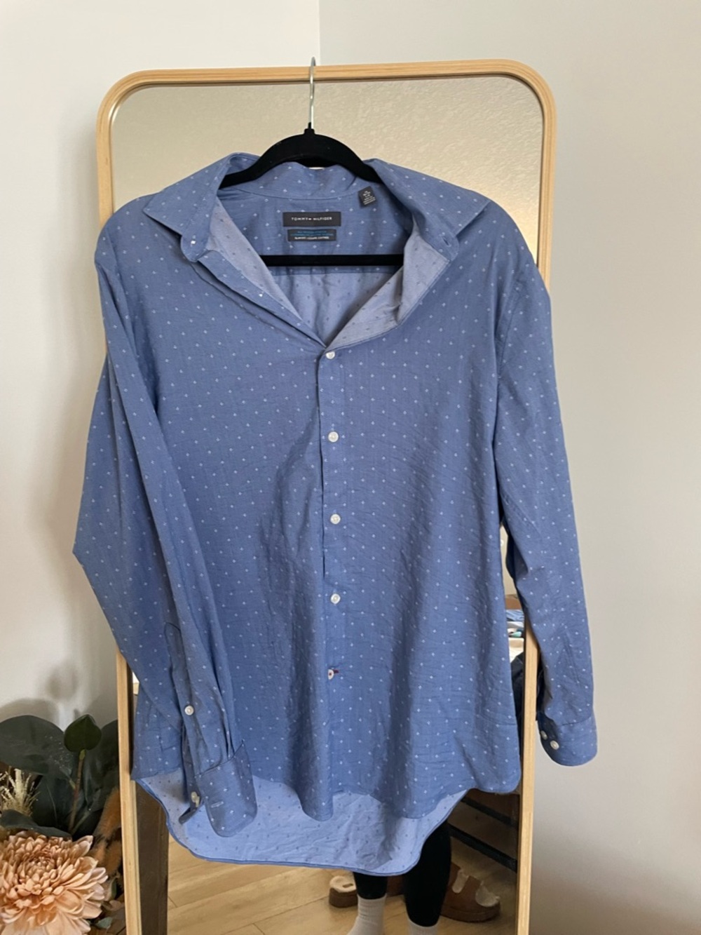 Tommy Hilfiger Light Blue Microdot Long Sleeve Dress Shirt